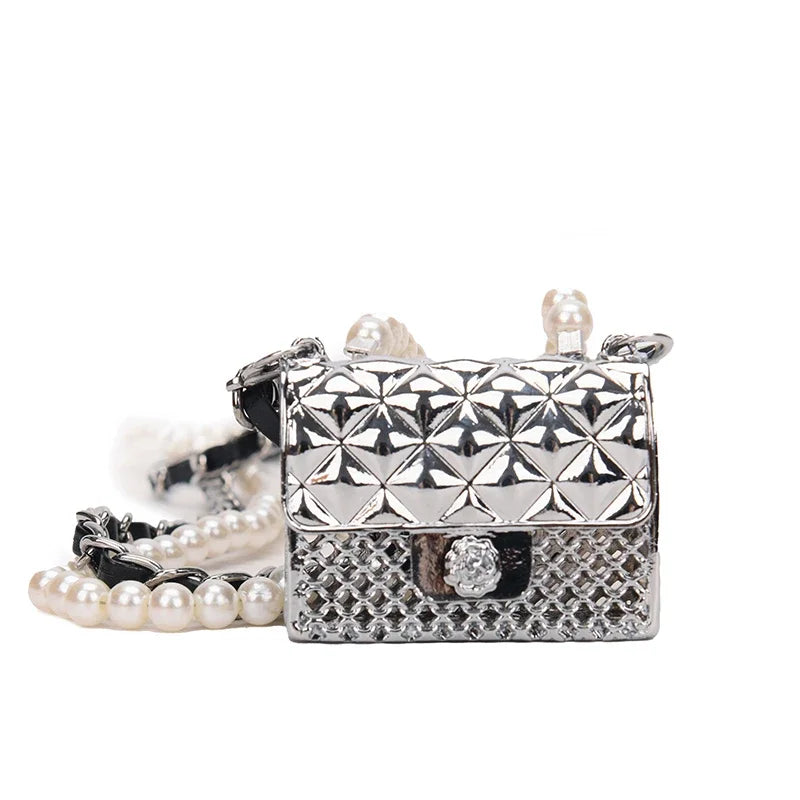 Mini Metal Shoulder Bags for Women Pearl Chain Crossbody Bag Designer Clothing Accessories Satchel Female Decorative Box Handbag