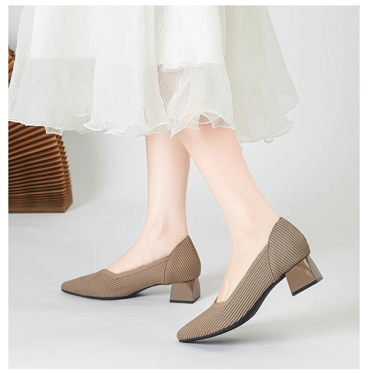 New Women's High Heels Large 42/43 Fashion Pointed Anti slip Rubber Bottom Knitted Breathable Shoes