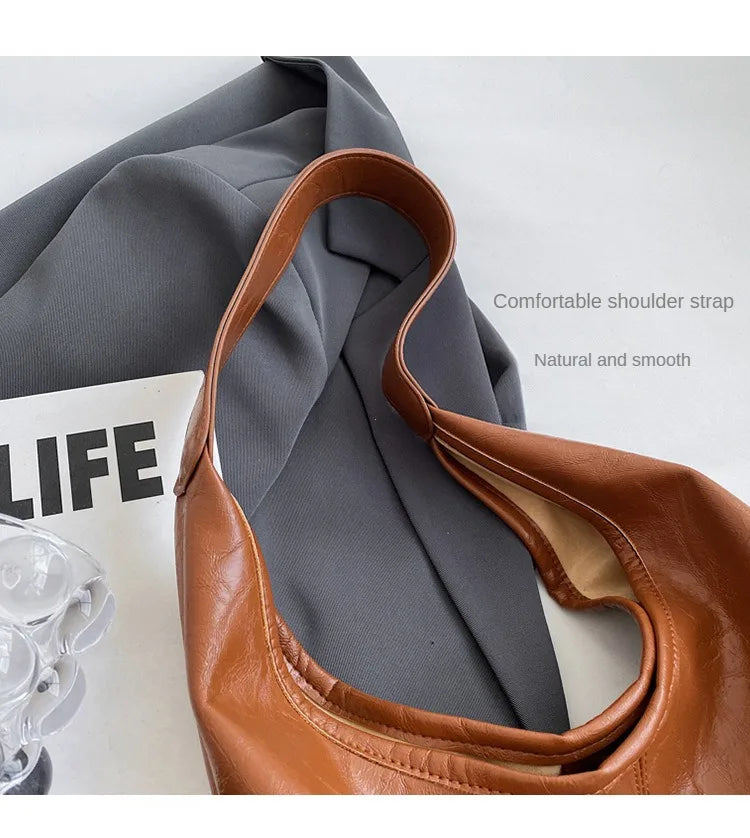 Soft PU Leather Shoulder Bag for Women Wedding Totes All-match Commuter Underarm Bag Bolso Mujer Fashion Large Capacity Handbag