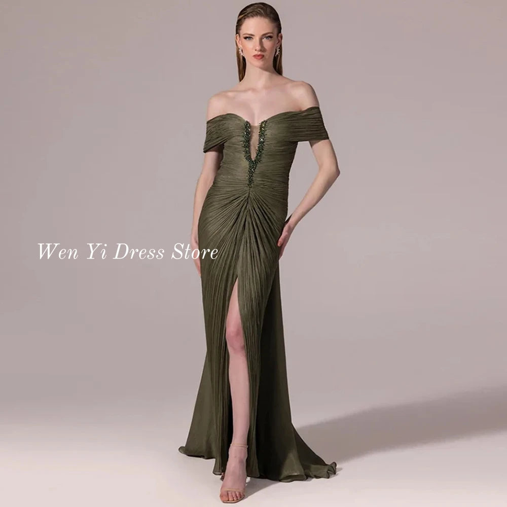 Fashion Lace Up Back Party Gowns Customized Evening Dresses High Quality Off the Shoulder Front Slit Homecoming Dresses