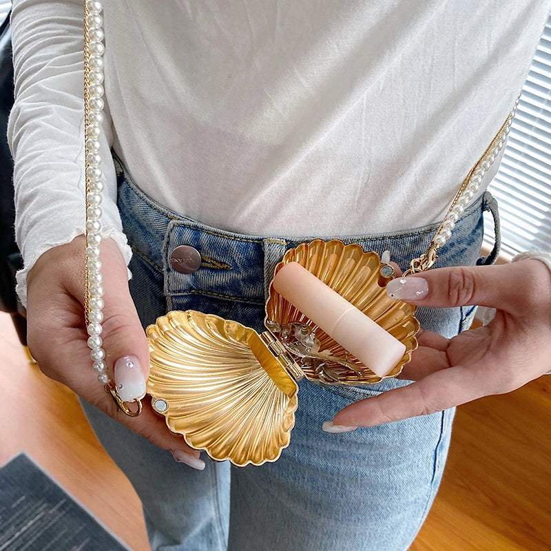 Mini Metal Shoulder Bags for Women Pearl Chain Crossbody Bag Designer Clothing Accessories Satchel Female Decorative Box Handbag