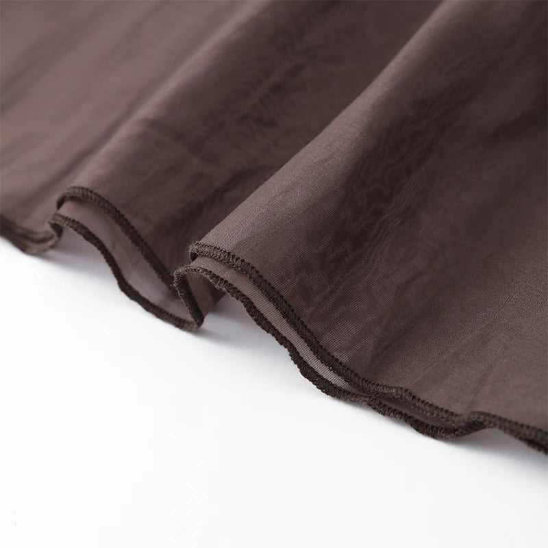 Chic Splicing Brown Half Sleeve Maxi Dress Women's Casual Pleated A-line Slim Vestidos Female Office Commute Street Robes