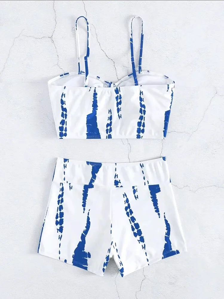 Drawstring Front Shorts Bikinis High Waist Swimsuit Women Swimwear Female Bathers Bathing Swimming Swim Suit Beachwear