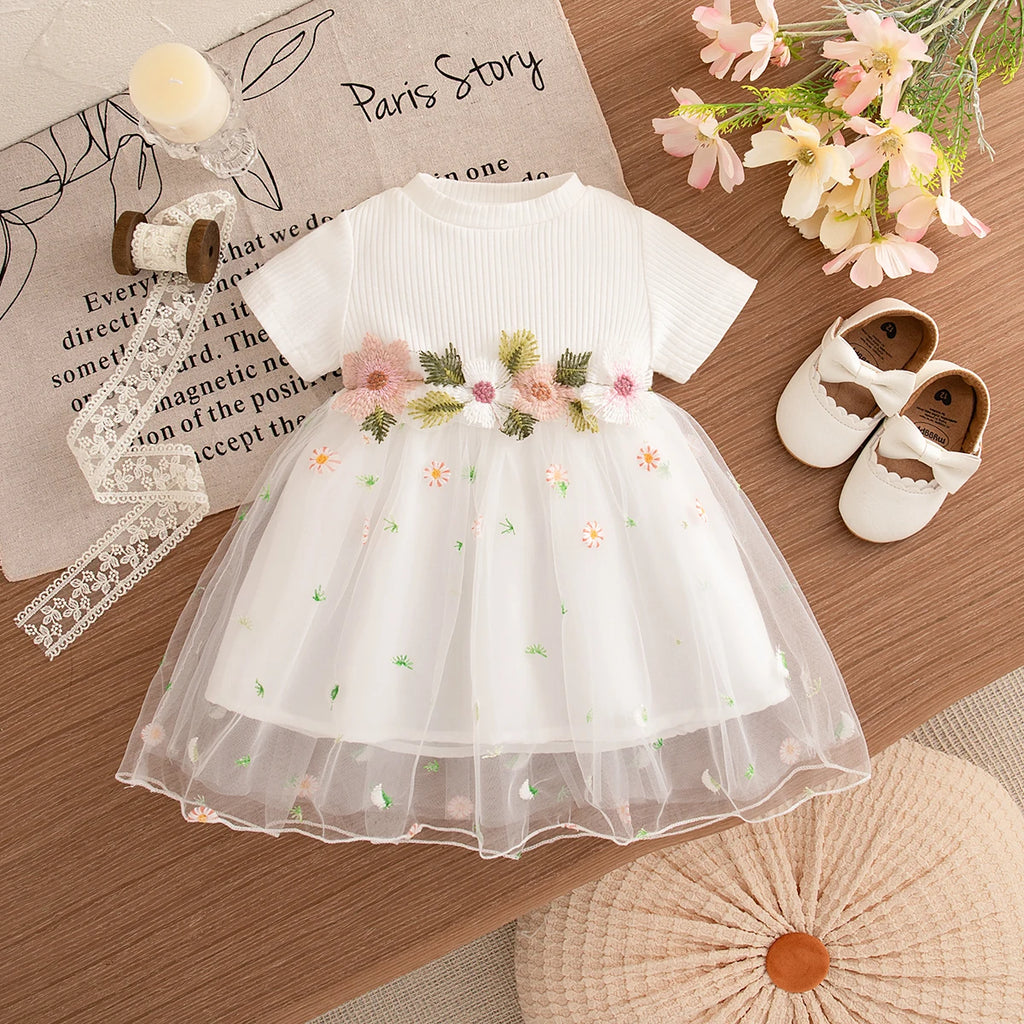 Baby Girl Dresses Spring And Autumn Floral Embroidery Mesh Girls Dresses Cute Long Sleeve Girls Princess Dresses