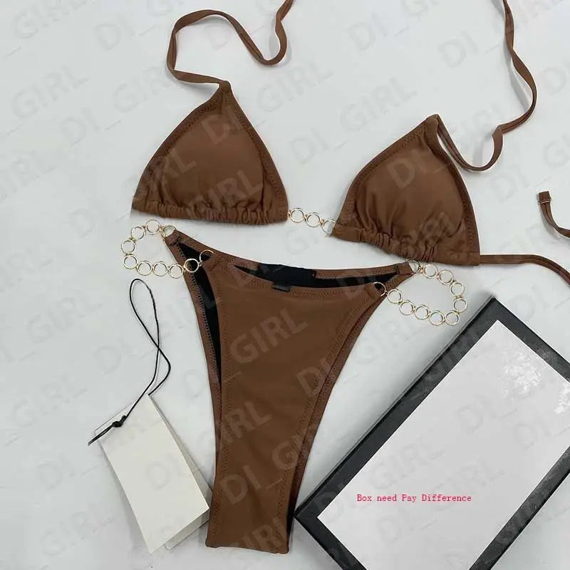 Summer New Women's Outdoor Beach Swimsuit Sexy Hanging Neck Strap Split Bikini