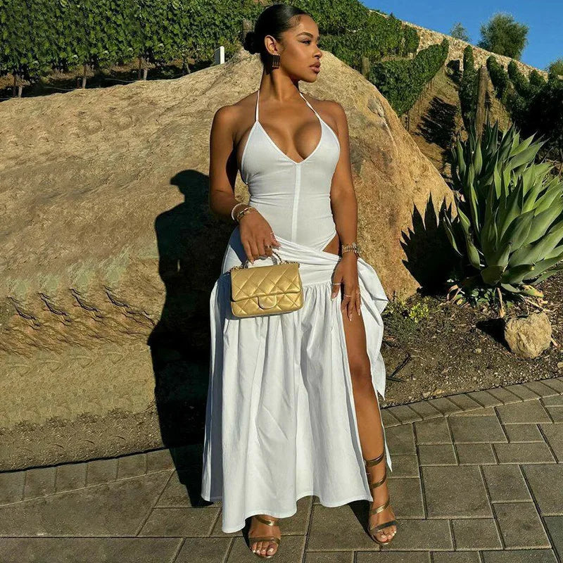 Tossy 2 Piece-Set Female V-Neck Jumpsuit Outfits Sexy Lace-Up Pleated High Waist Skirt Sets For Women White Bandage Outfits
