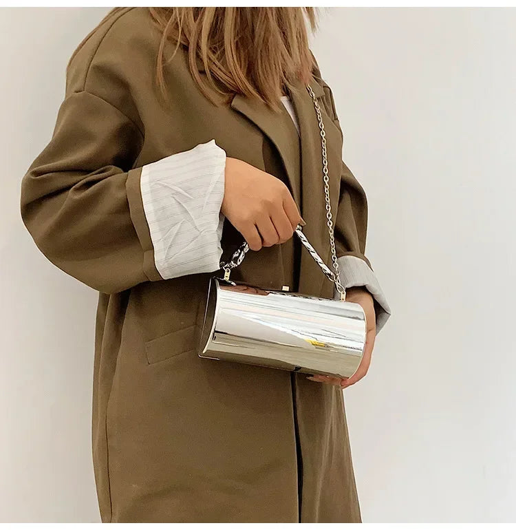 Women's Handbag Bags For Women 2026 Party Clutches Fashion Cylinder Mini Evening Purse Crossbody Shoulder Bag Gold Box Clutch