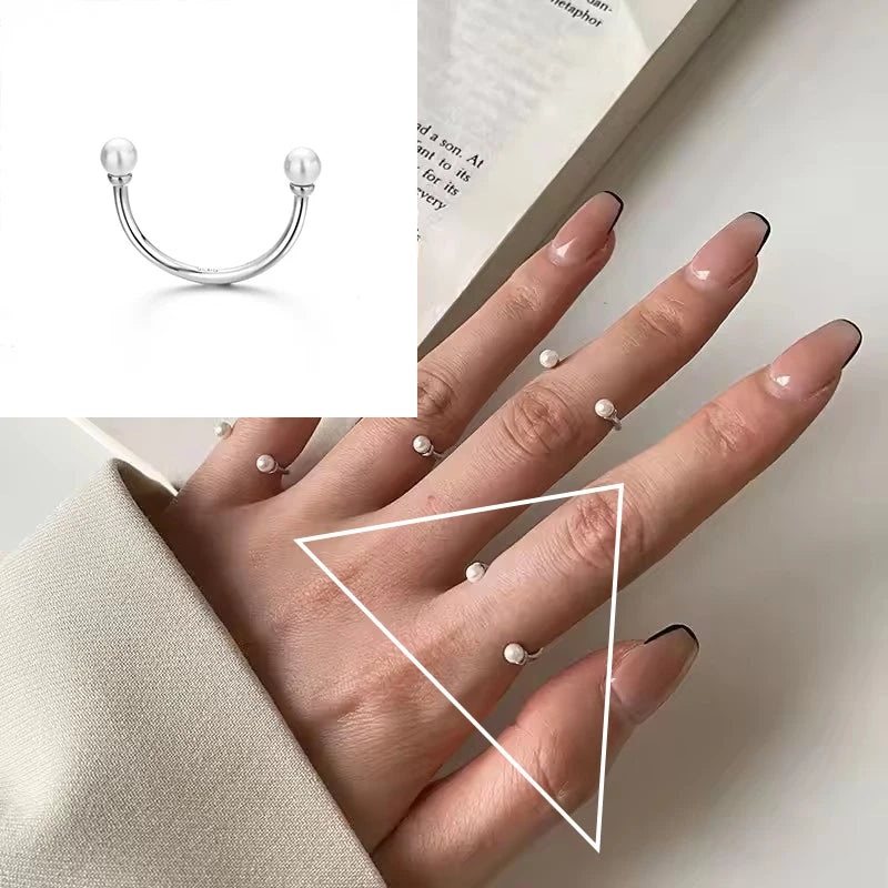 PANJBJ 925 Sterling Silver Pearl Irregular Ring for Women Shell Overlapping Hollow Sweet Design Jewelry Gift Dropshipping