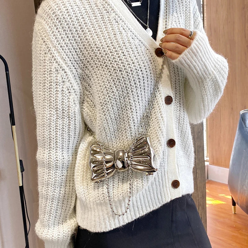 Mini Metal Shoulder Bags for Women Pearl Chain Crossbody Bag Designer Clothing Accessories Satchel Female Decorative Box Handbag