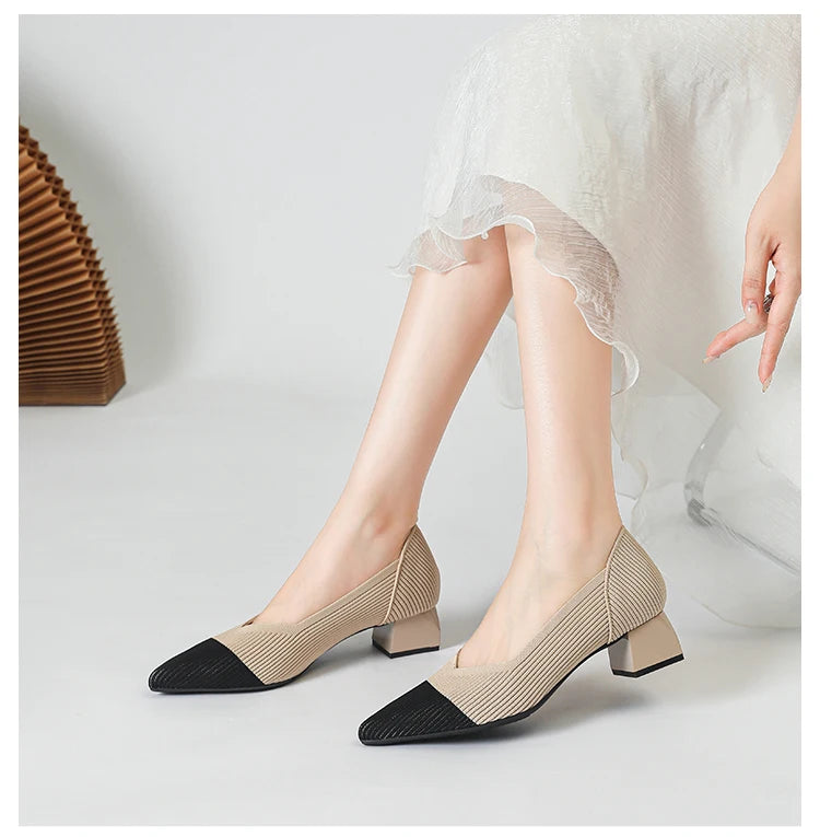 New Women's High Heels Large 42/43 Fashion Pointed Anti slip Rubber Bottom Knitted Breathable Shoes