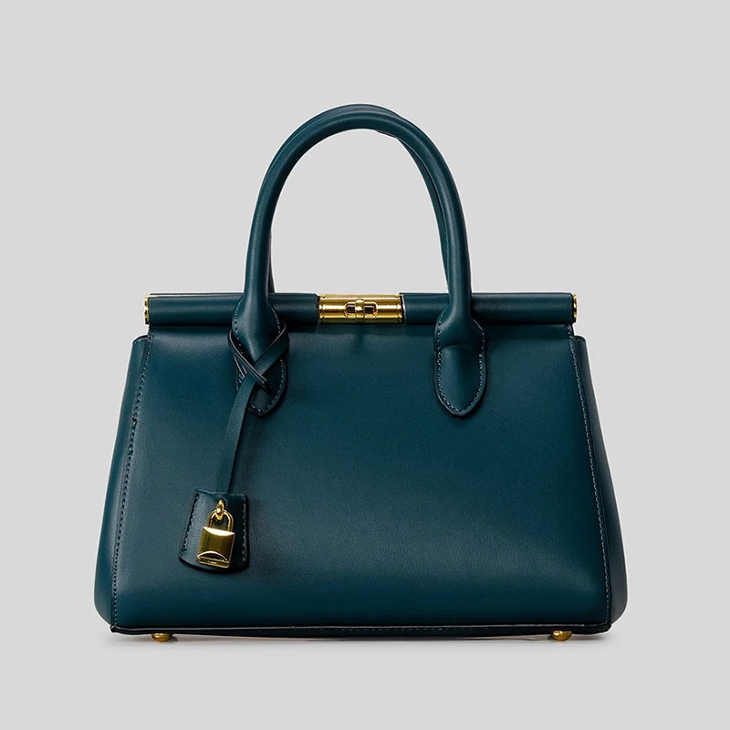 Brand Luxury Leather Handbag Large-capacity Briefcase With Gold Clasp Women Elegant Shoulder Crossbody Bag Clip Design Tote Bag