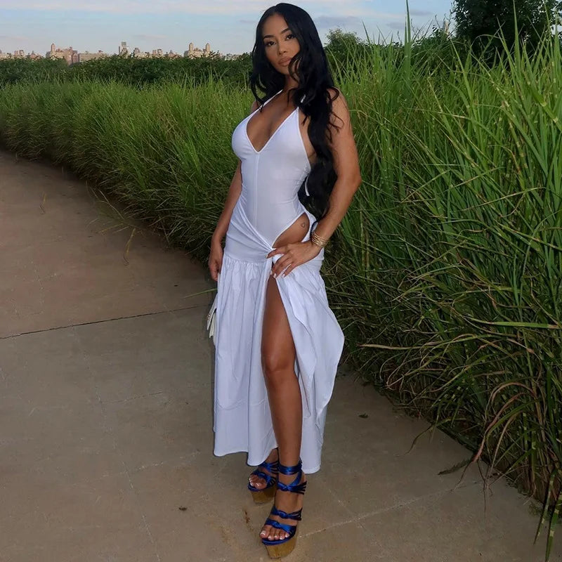 Tossy 2 Piece-Set Female V-Neck Jumpsuit Outfits Sexy Lace-Up Pleated High Waist Skirt Sets For Women White Bandage Outfits