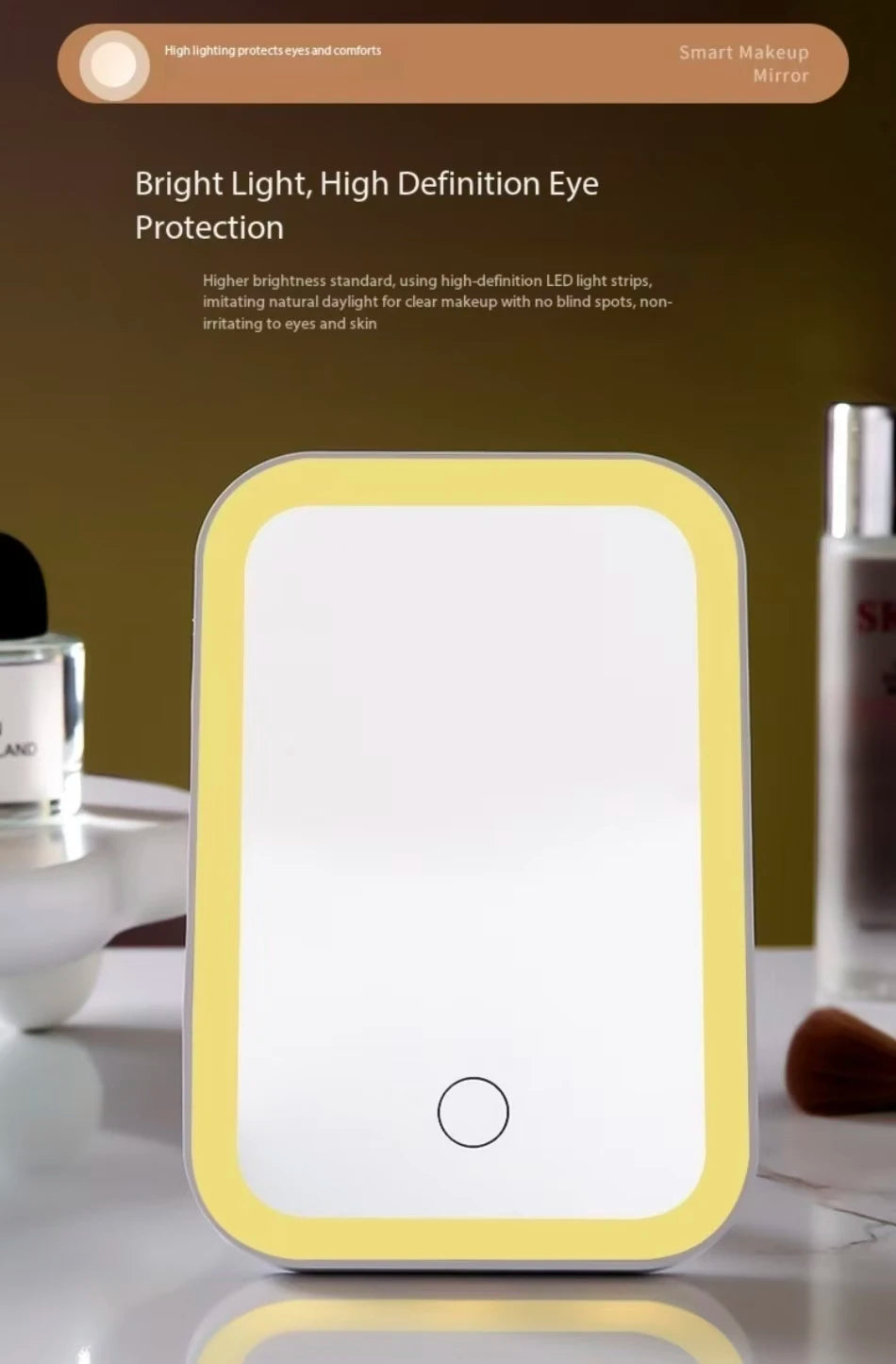 LED Touch Screen Makeup Mirror Folding Mirror Lighted Makeup Mirror 3 Colors Light Modes USB Rechargeable Cosmetic Mirror Tools