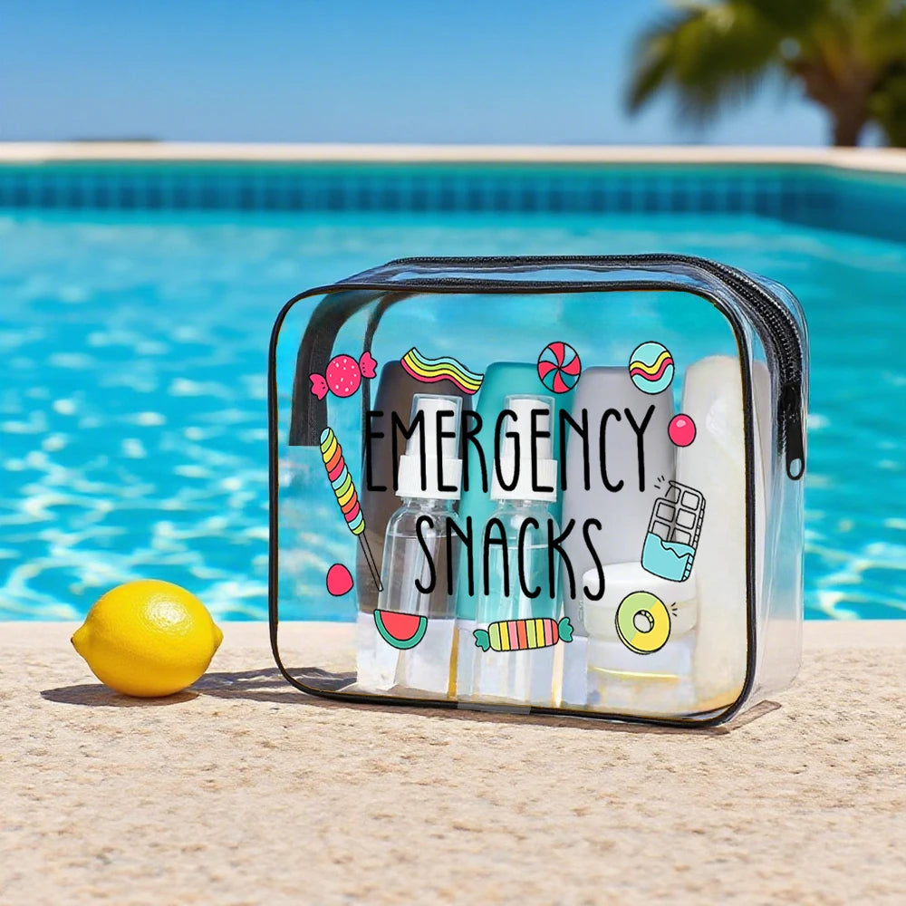 Emergency Food for Women Girls - Ideal Trip Gifts and Favors for Girls Friends. Small Makeup Bag, Clear Toiletry Bag