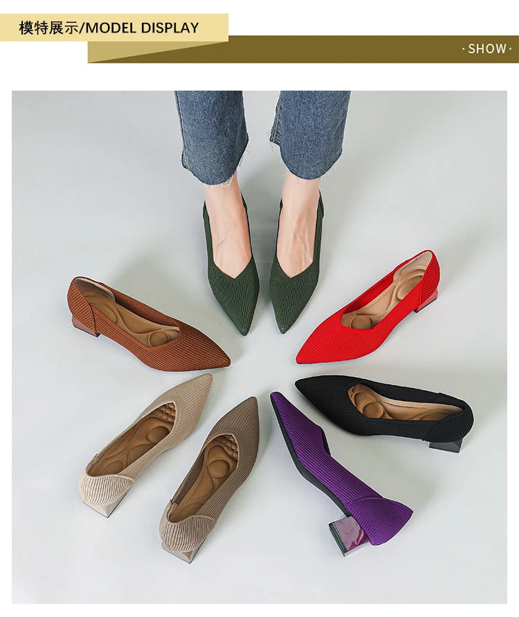 New Women's High Heels Large 42/43 Fashion Pointed Anti slip Rubber Bottom Knitted Breathable Shoes