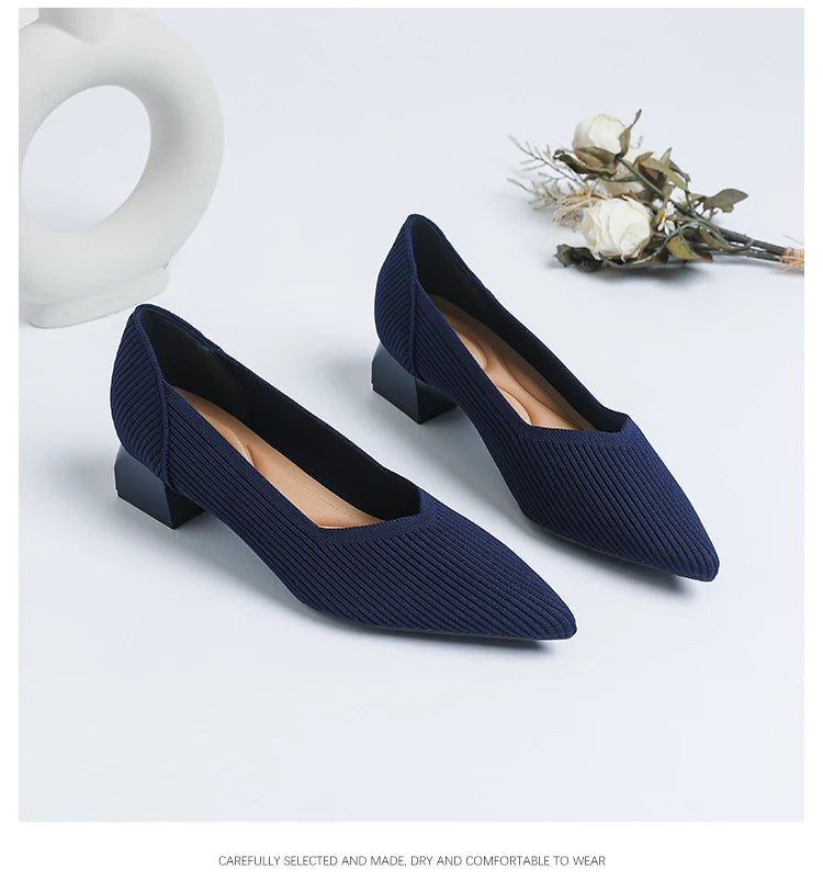 New Women's High Heels Large 42/43 Fashion Pointed Anti slip Rubber Bottom Knitted Breathable Shoes