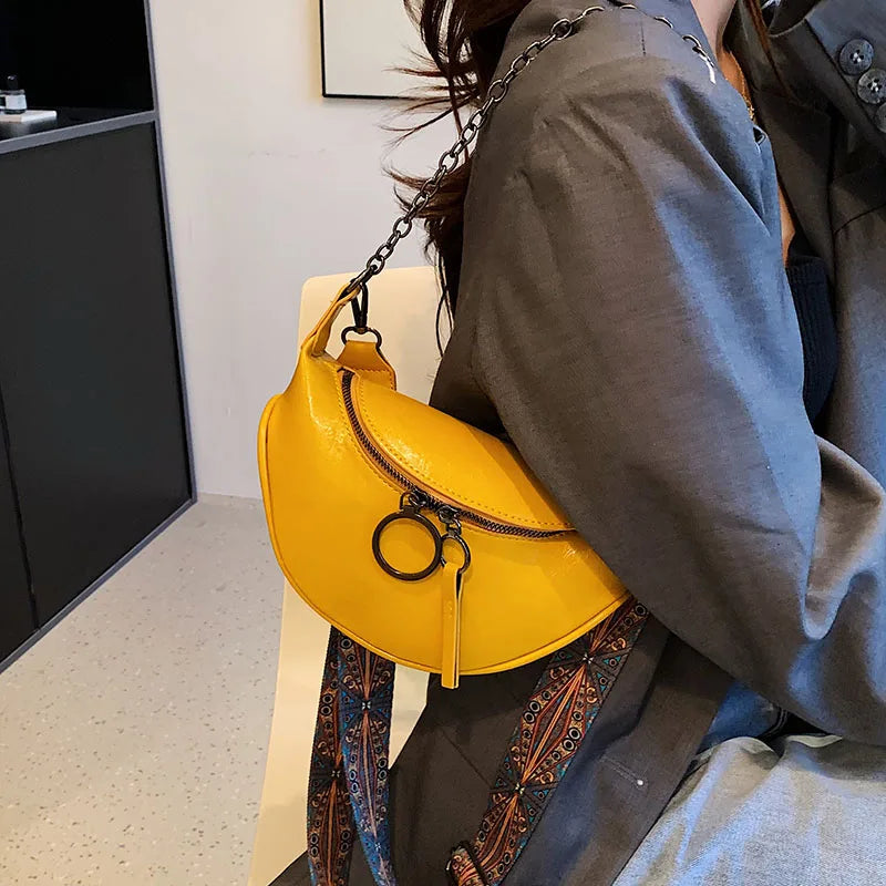 Fashion Saddle Waist Bag Fanny pack Luxury Leather Female Belt Bags Chain Handbag Purse Woman Retro Shoulder Crossbody Chest Bag
