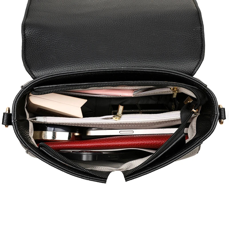 Brand Luxury Large Capacity Multilayer Shoulder Messenger Bag Women High Quality Leather Handbag Design Female Crossbody Tote