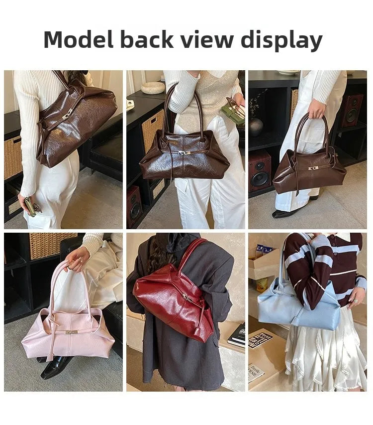 2026 New Large Capacity Soft Leather Pleated Women's Handbag Retro Commuter Tote Bag Quality Single Shoulder Slant Bag