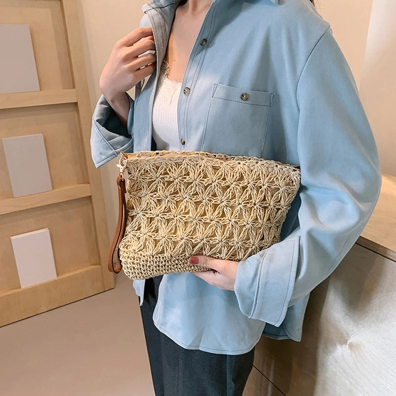 Summer Beach Women Straw Rattan Weave Shoulder Crossbody Bag Hollow Design Female Retro Daily Messenger Handbag