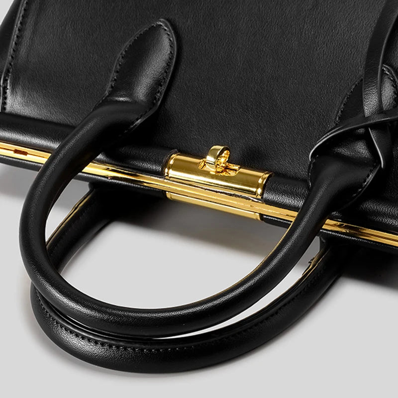 Brand Luxury Leather Handbag Large-capacity Briefcase With Gold Clasp Women Elegant Shoulder Crossbody Bag Clip Design Tote Bag