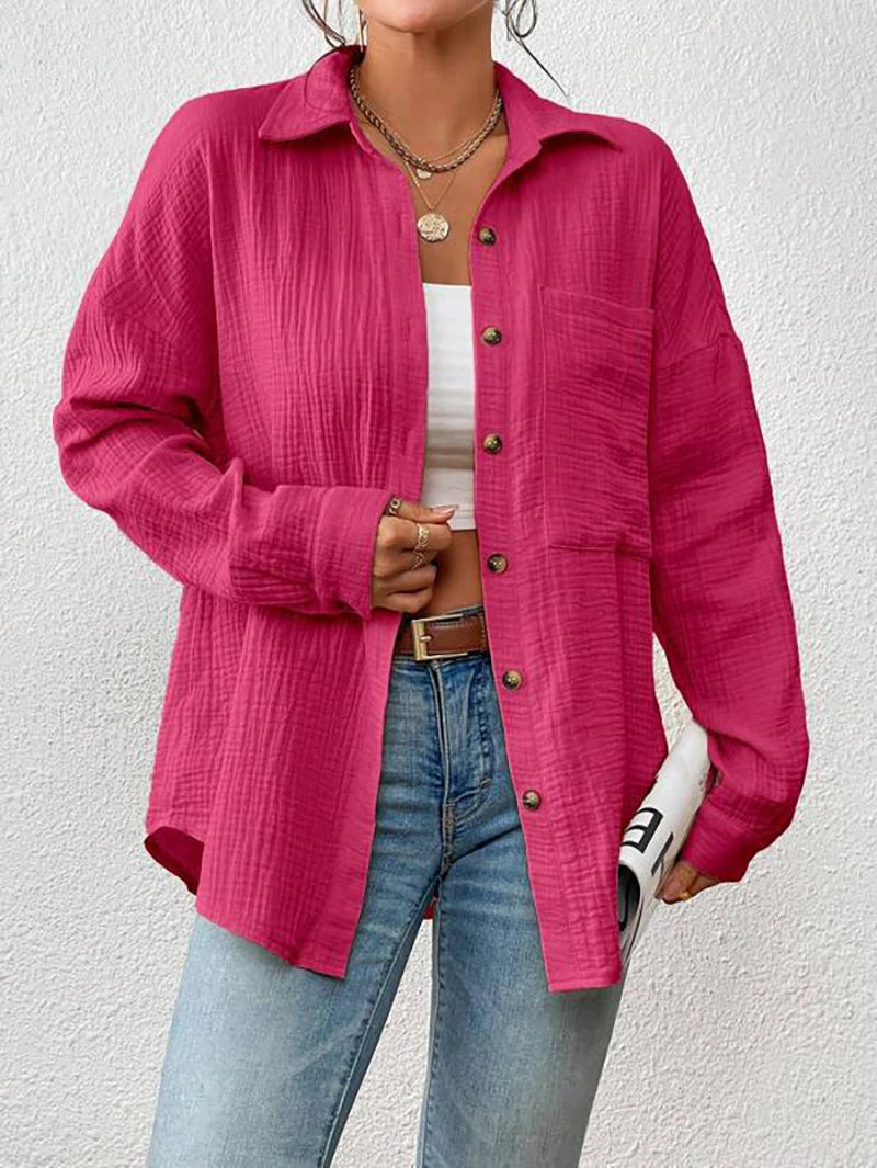 100% Cotton Gauze Muslin Women Shirts Casual Turn Down Collar Long Sleeve Top Office Lady Elegant Blouses for Women Blusas