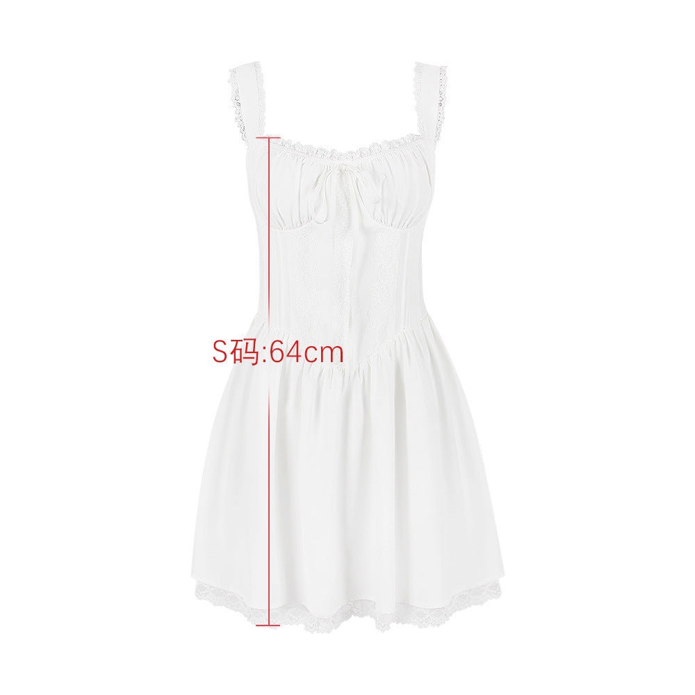 Mingmingx White A Line Party Dresses Women Mini Elegant Lace Up Holiday Dress Casual Spaghetti Strap Summer Women Clothing