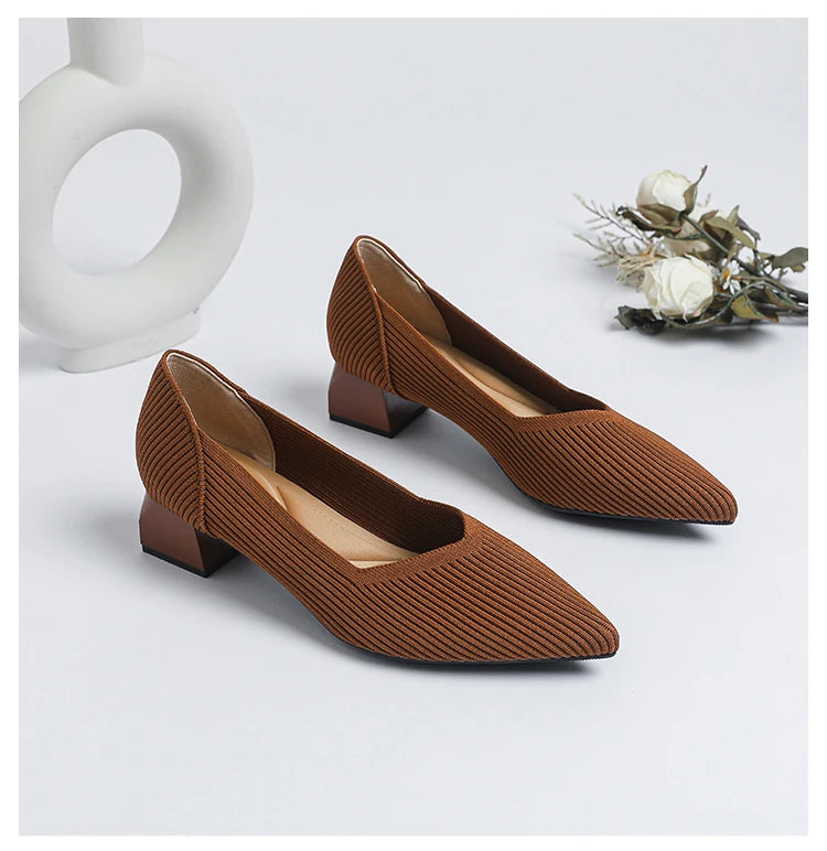 New Women's High Heels Large 42/43 Fashion Pointed Anti slip Rubber Bottom Knitted Breathable Shoes