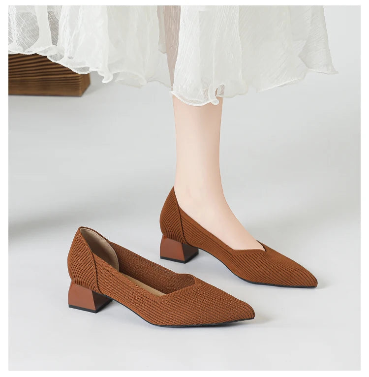 New Women's High Heels Large 42/43 Fashion Pointed Anti slip Rubber Bottom Knitted Breathable Shoes