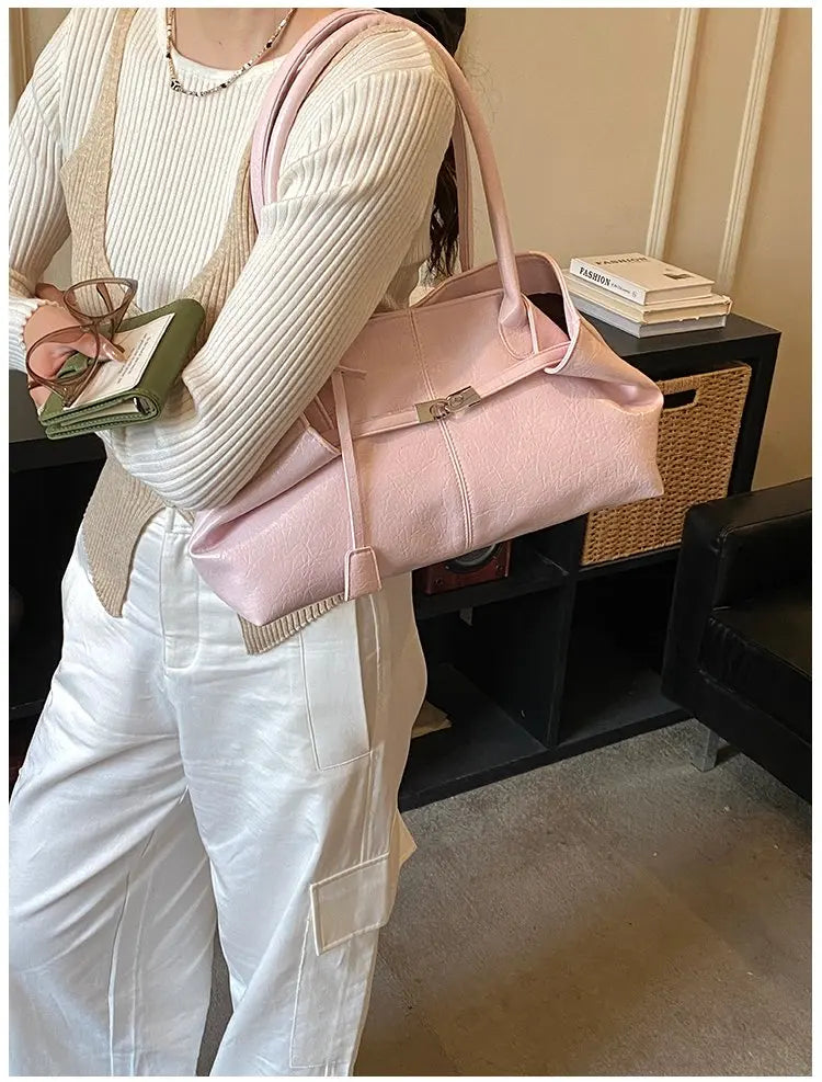 2026 New Large Capacity Soft Leather Pleated Women's Handbag Retro Commuter Tote Bag Quality Single Shoulder Slant Bag