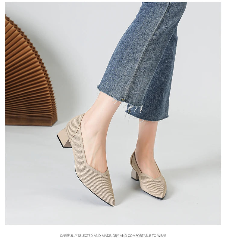 New Women's High Heels Large 42/43 Fashion Pointed Anti slip Rubber Bottom Knitted Breathable Shoes