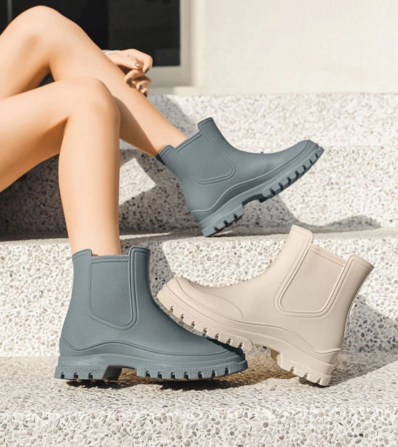 Rubber Boot for Women's Rain Shoes Waterproof Work Garden Galoshes Fishing Rainboots Skateboard Ankle Kitchen Shoes Footwear