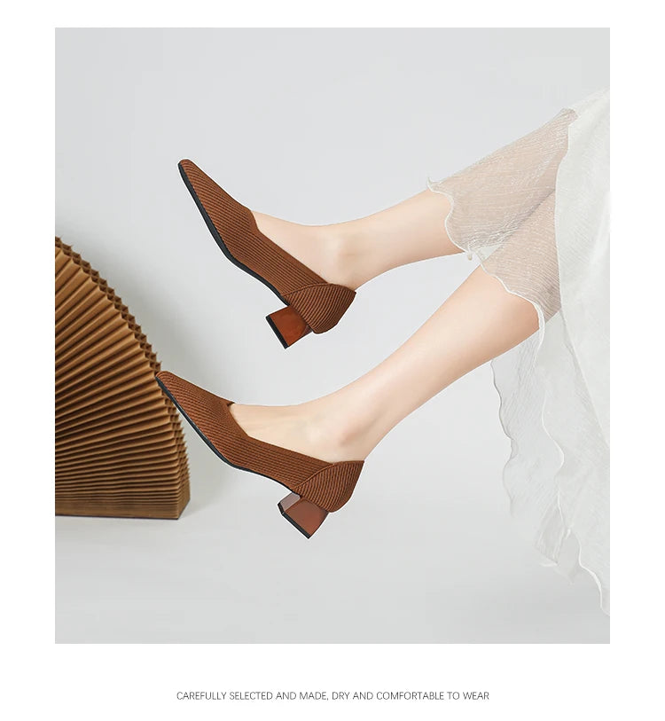 New Women's High Heels Large 42/43 Fashion Pointed Anti slip Rubber Bottom Knitted Breathable Shoes