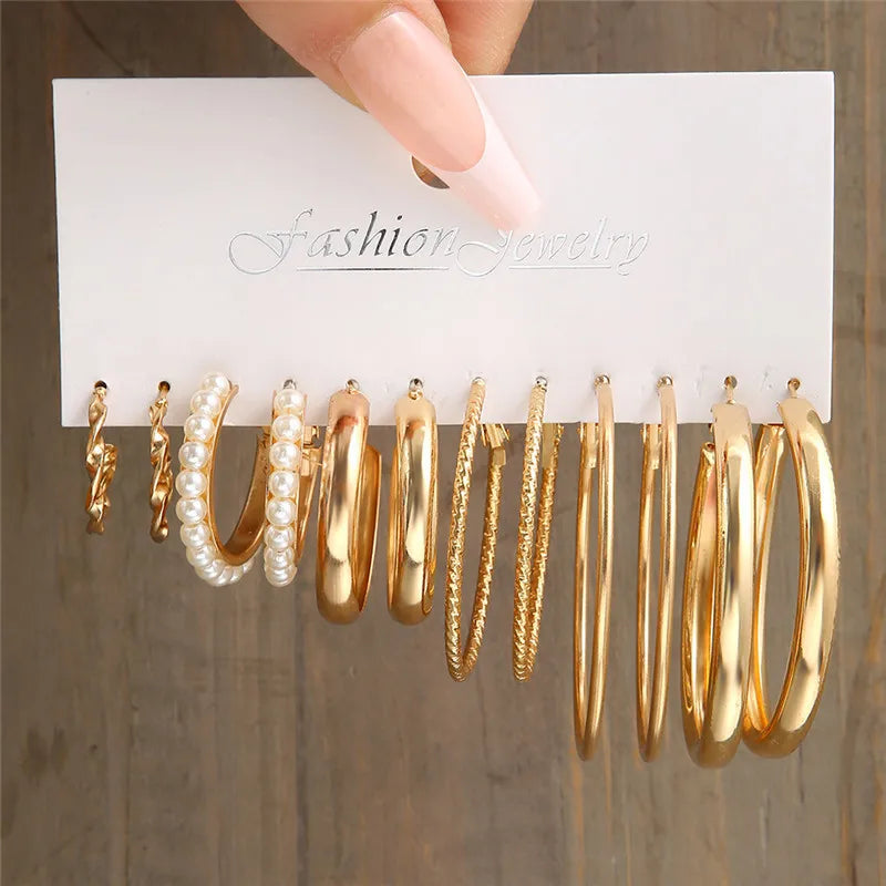 Silver Color Twist Hoop Earrings Set Brincos Heart Pearl Hoops Vintage Metal Geometric Earrings for Women 2023 Trendy Jewerly