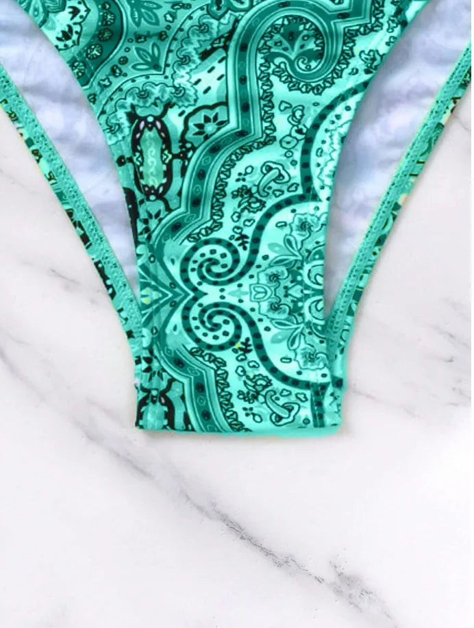 Push Up Halter Bikini Printed Swimsuit Women Sexy Strappy Swimwear Female Bathers Bathing Swimming Swim Suit Beachwear