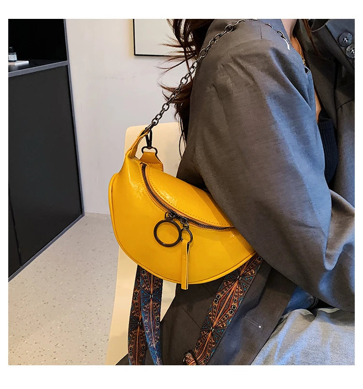 Fashion Saddle Waist Bag Fanny pack Luxury Leather Female Belt Bags Chain Handbag Purse Woman Retro Shoulder Crossbody Chest Bag
