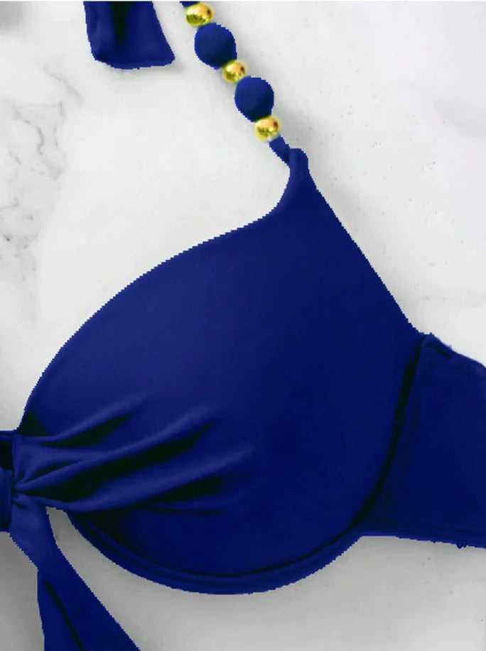 Push Up Halter Bikini Printed Swimsuit Women Sexy Strappy Swimwear Female Bathers Bathing Swimming Swim Suit Beachwear