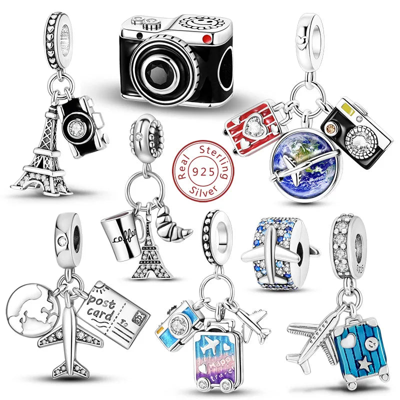 925 Sterling Silver Charms Bead Dangle Airplane Luggage Passport Travel Charms Fit Original Charms Bracelet Jewelry Gift