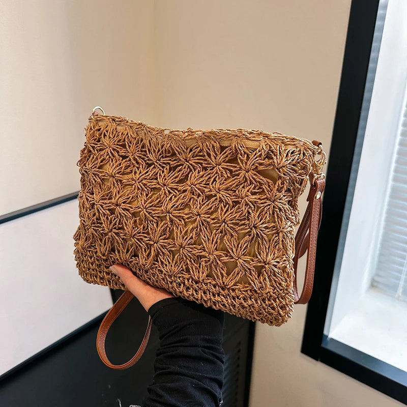 Summer Beach Women Straw Rattan Weave Shoulder Crossbody Bag Hollow Design Female Retro Daily Messenger Handbag