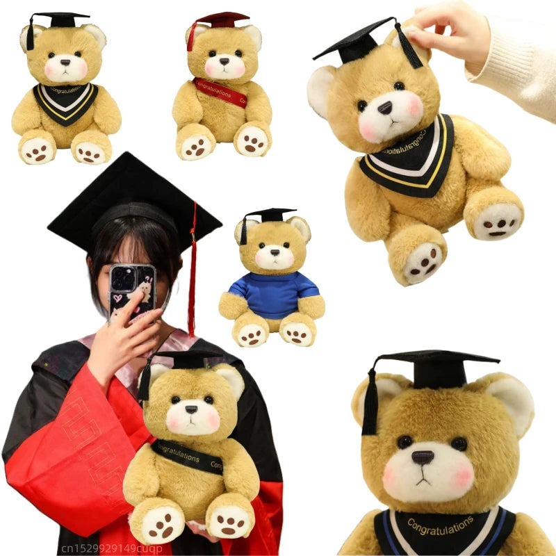 25cm Cute High Quality Doctor Bear Plush Doll Doctor Cap Bow Tie Graduation Bear Animal Stuffed Home Decor For Students Gift