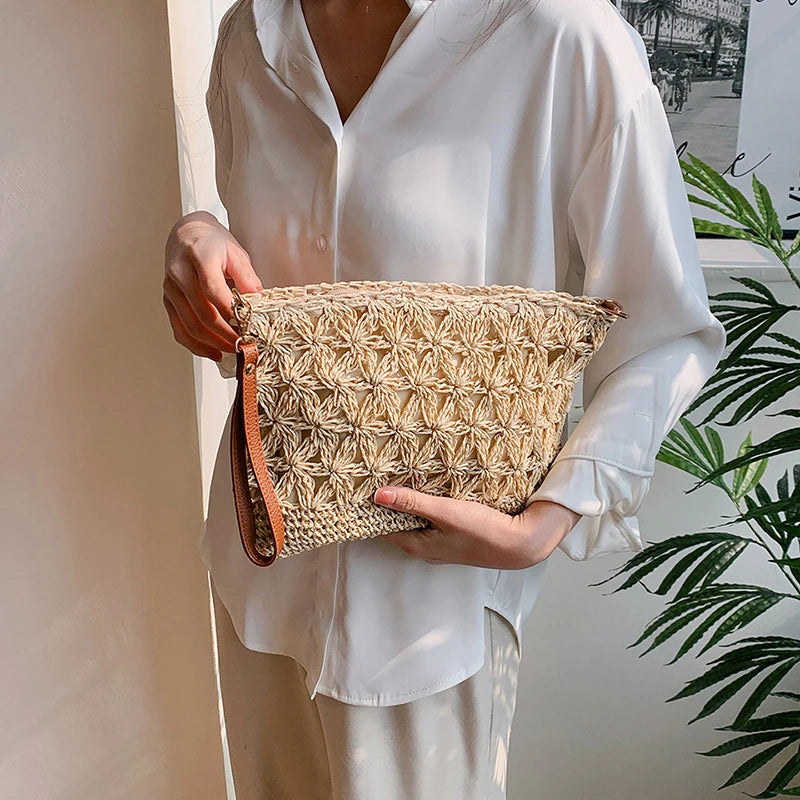 Summer Beach Women Straw Rattan Weave Shoulder Crossbody Bag Hollow Design Female Retro Daily Messenger Handbag