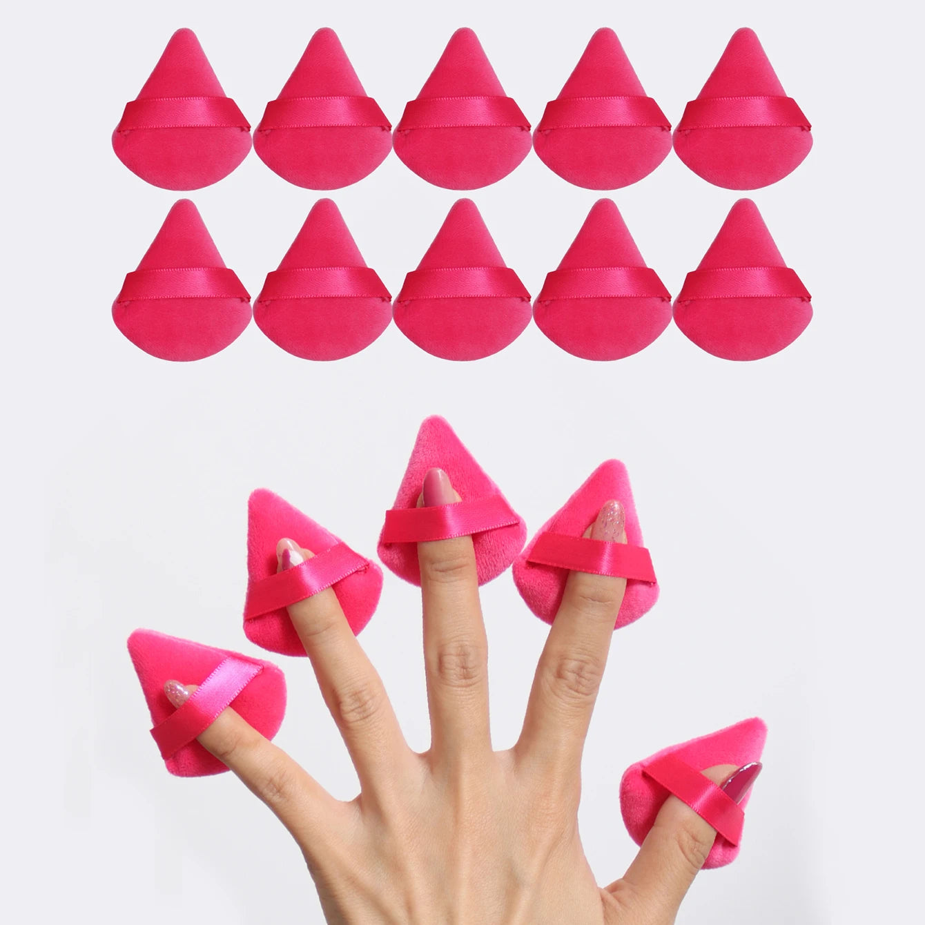 10Pcs Mini Triangle Shape Velvet Powder Puffs, Soft Makeup Blender Sponges for Face Contouring, Eyes & Corners