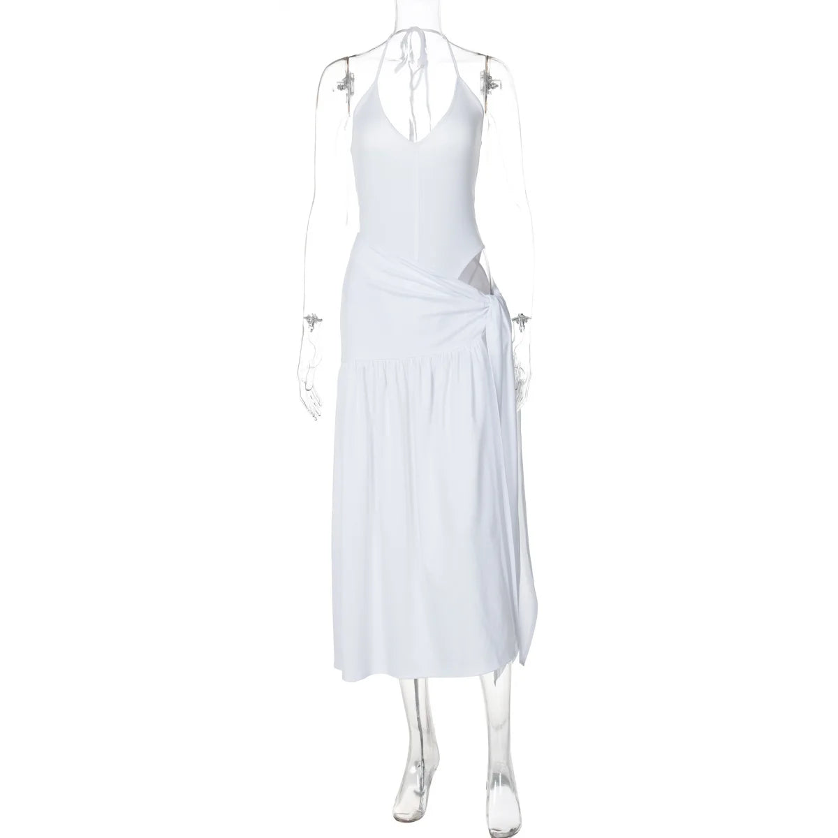 Tossy 2 Piece-Set Female V-Neck Jumpsuit Outfits Sexy Lace-Up Pleated High Waist Skirt Sets For Women White Bandage Outfits