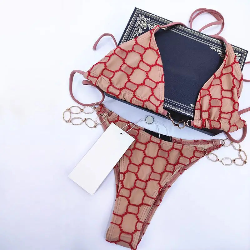 Summer New Women's Outdoor Beach Swimsuit Sexy Hanging Neck Strap Split Bikini