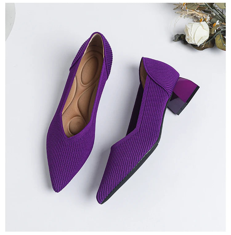 New Women's High Heels Large 42/43 Fashion Pointed Anti slip Rubber Bottom Knitted Breathable Shoes