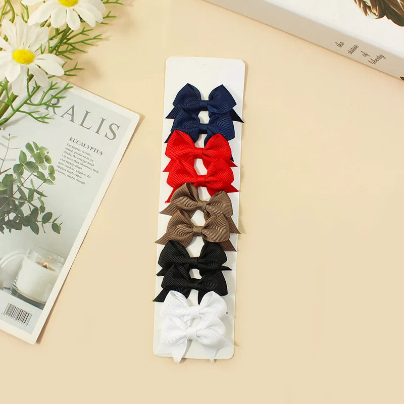 10Pcs/Set New Cute Solid Ribbon Bowknot Hair Clips for Baby Girls Handmade Bows Hairpin Barrettes Headwear Baby Hair Accessories