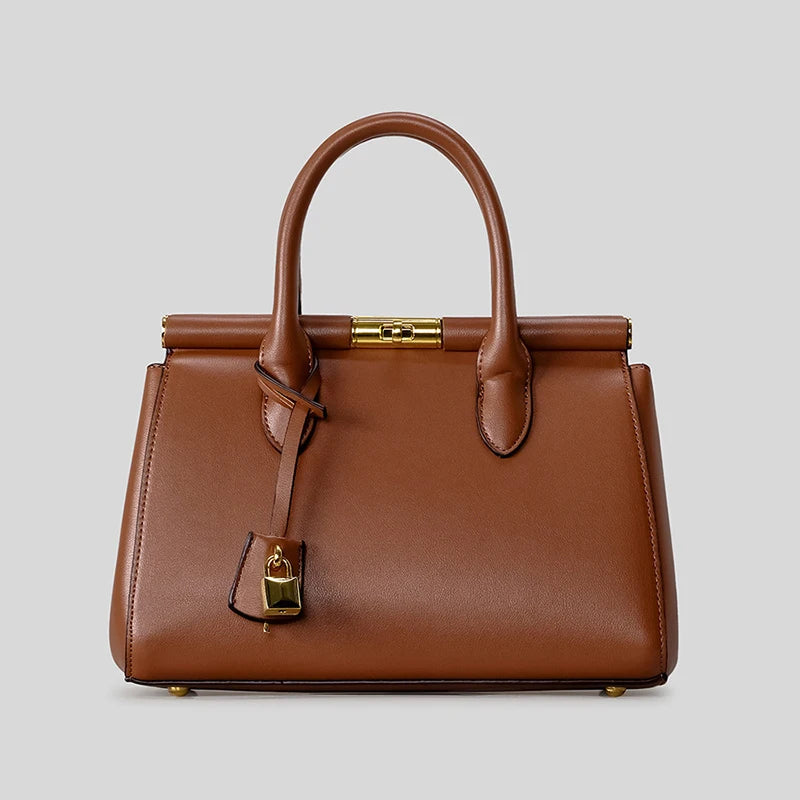 Brand Luxury Leather Handbag Large-capacity Briefcase With Gold Clasp Women Elegant Shoulder Crossbody Bag Clip Design Tote Bag