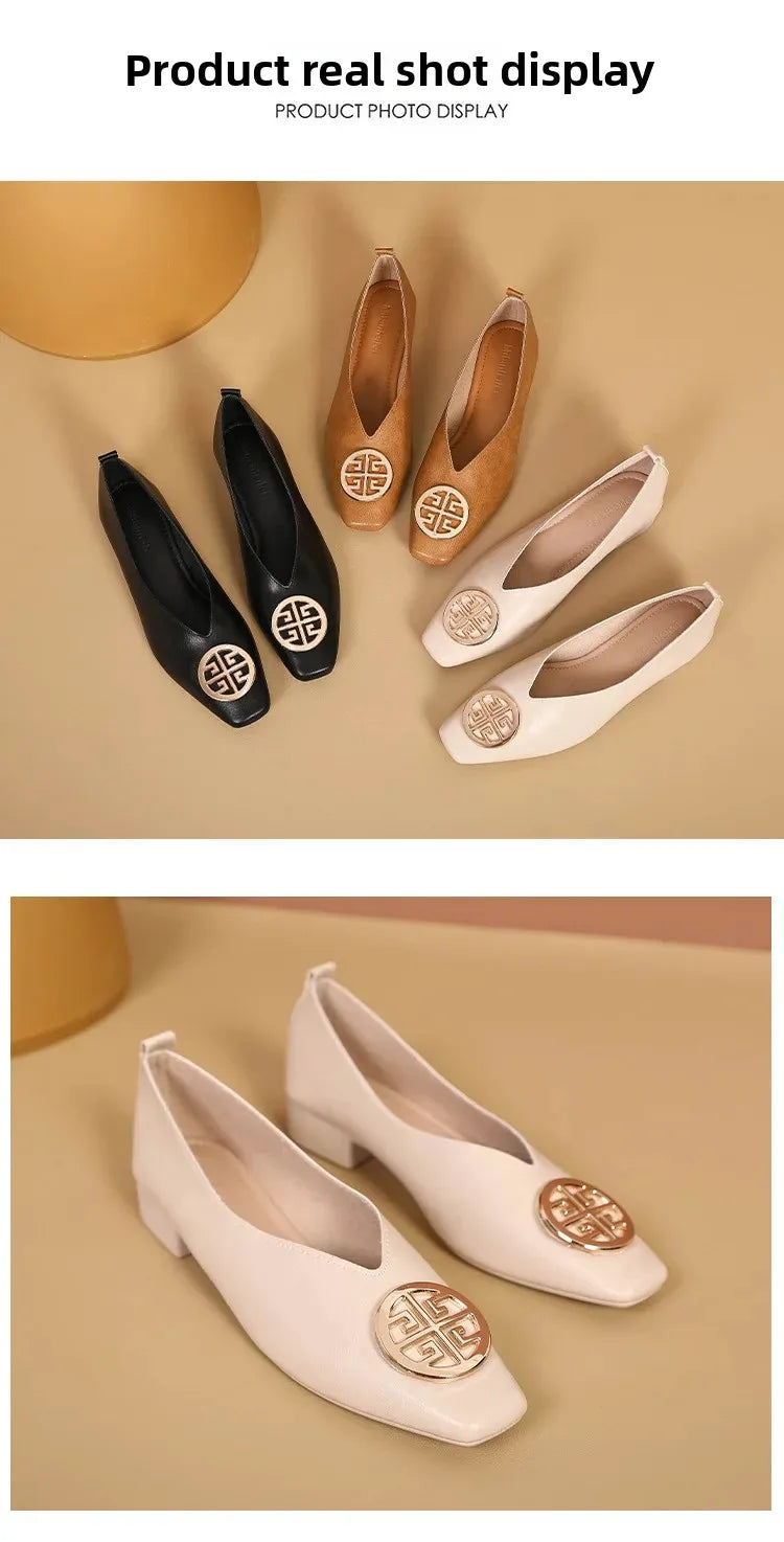 New 2025 Chinese Style Green Square Head Grandma Shoes Women's Thick Heel Slip-On Soft Bottom Mom Shoes Synthetic Upper