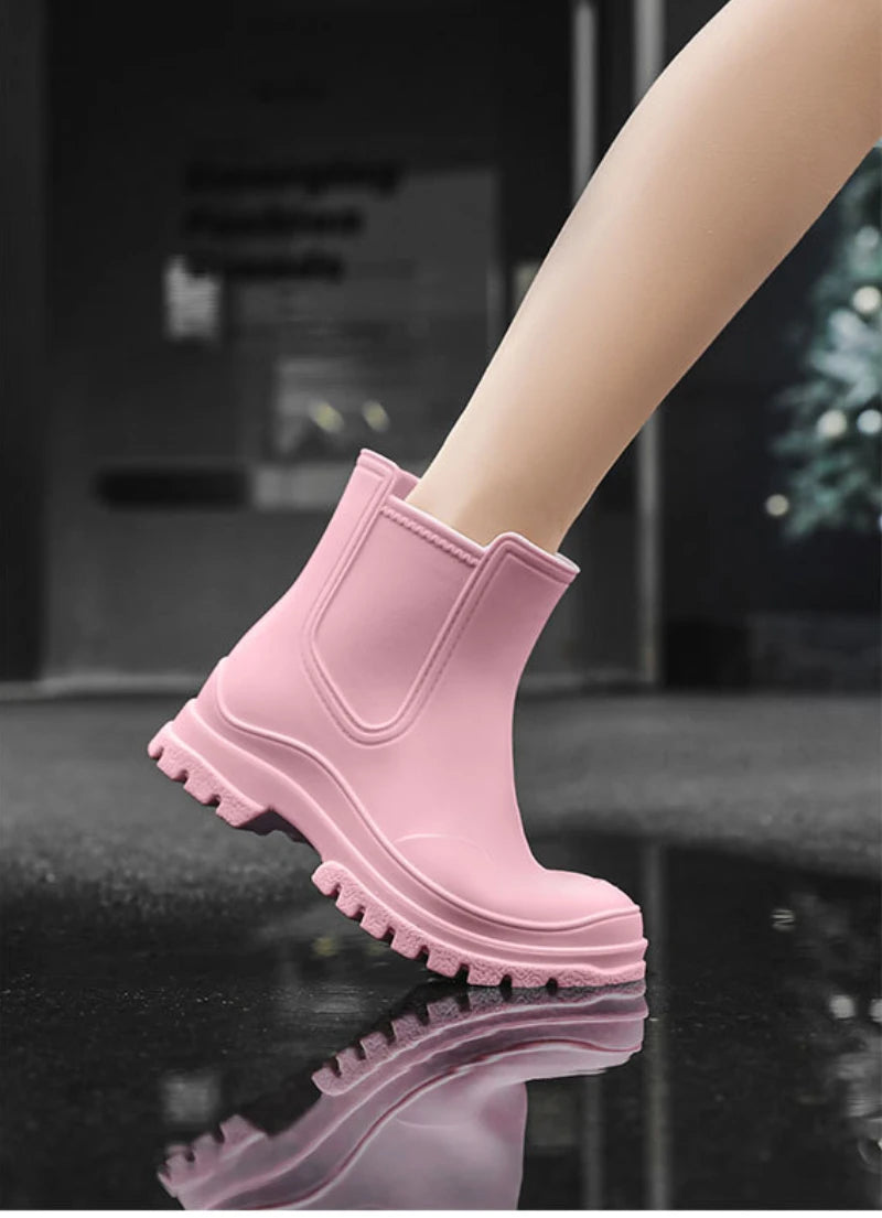 Rubber Boot for Women's Rain Shoes Waterproof Work Garden Galoshes Fishing Rainboots Skateboard Ankle Kitchen Shoes Footwear