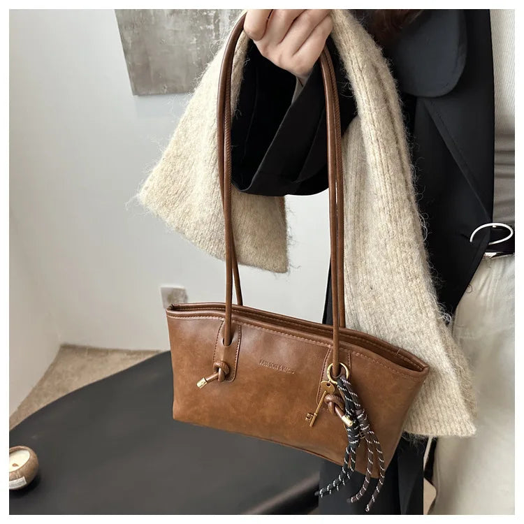 PU Leather Shoulder Bag for Women Y2K Trend 2025 Fashion Girls Handbags Large Capacity Female Crossbody Bag Retro Tote Bag
